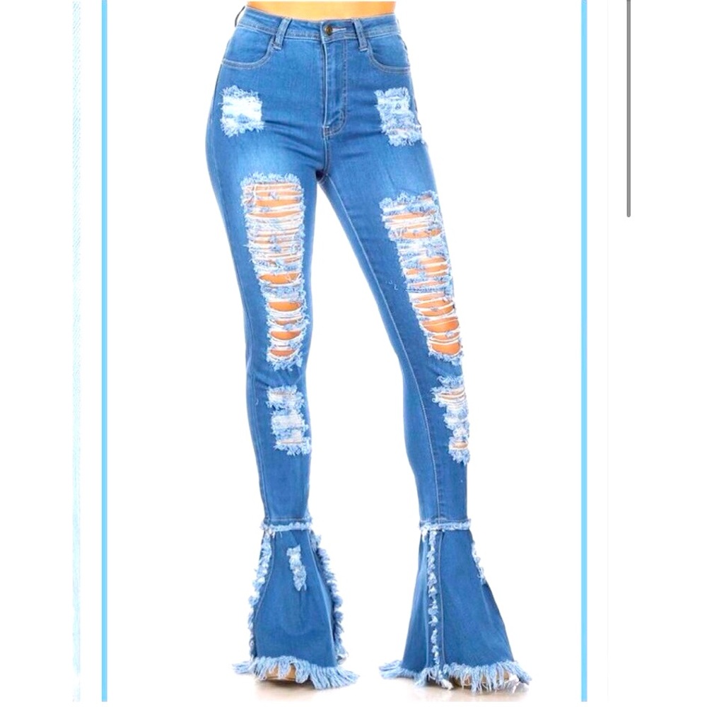 Brand New High waist, Flare Distressed stretchy jeans, Size: XL